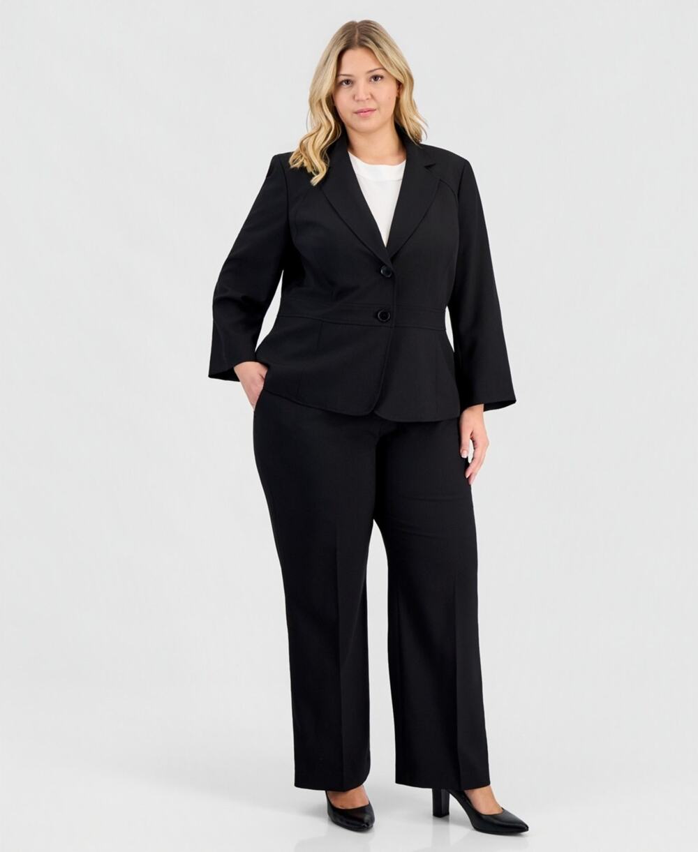 Le Suit Plus Size Two-Button Waist-Inset 2 Piece Pantsuit Black Size 18W 3948